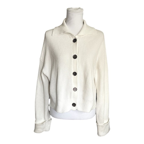 Quince 100% Organic Cotton Fisherman Collared Cardigan Sweater Ivory SMALL - Picture 8 of 16